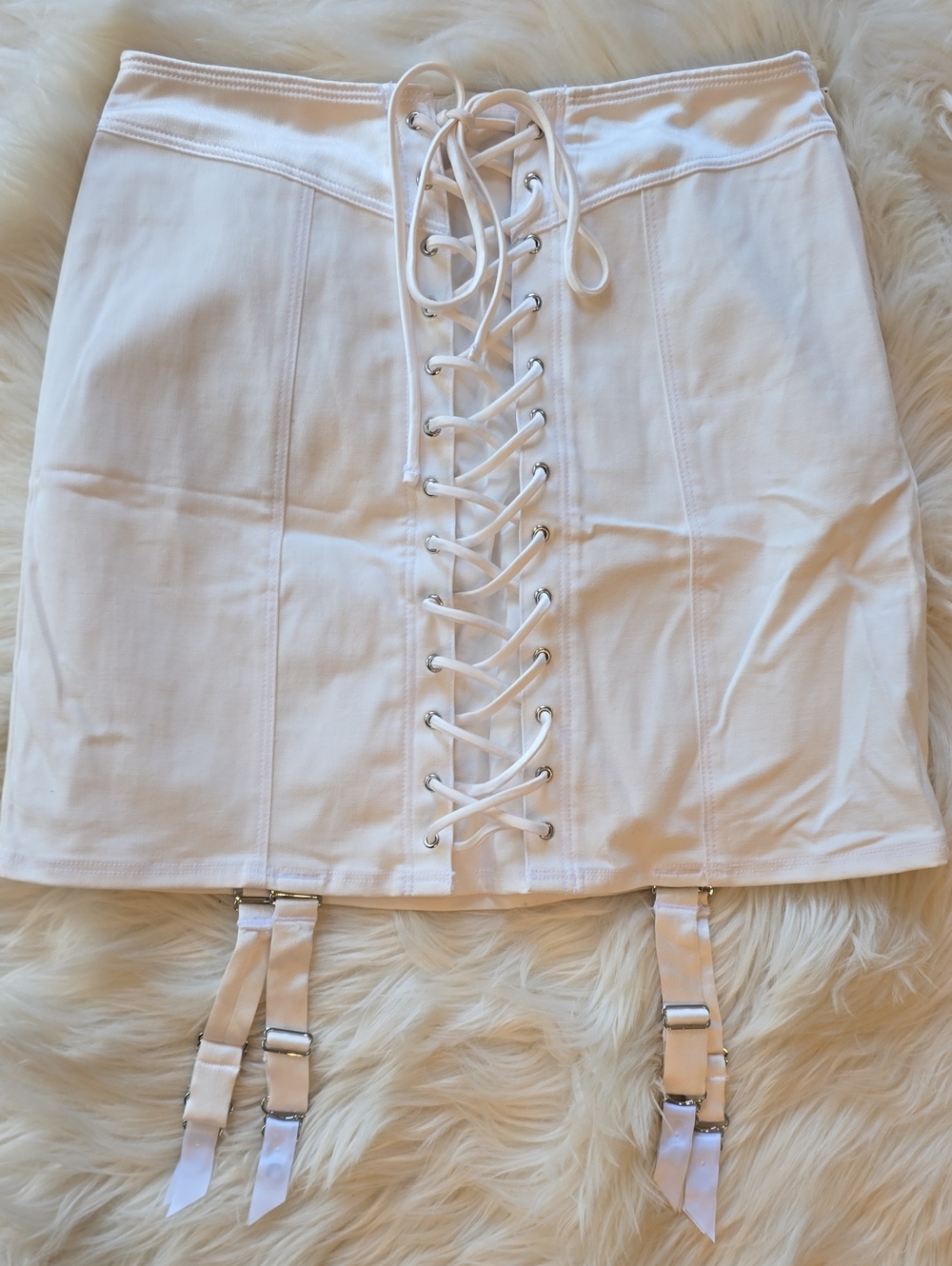 Victoria's Secret White Lace-Up Garter Mini Skirt SIZE S